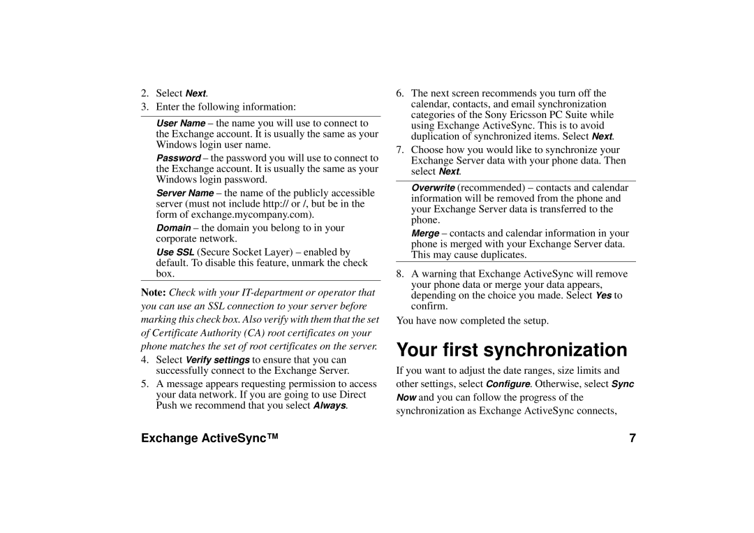 Sony Ericsson P990 manual Your first synchronization 