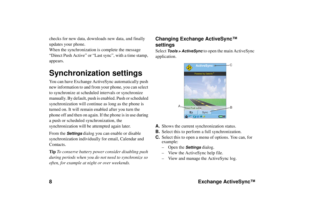 Sony Ericsson P990 manual Synchronization settings, Changing Exchange ActiveSync settings 