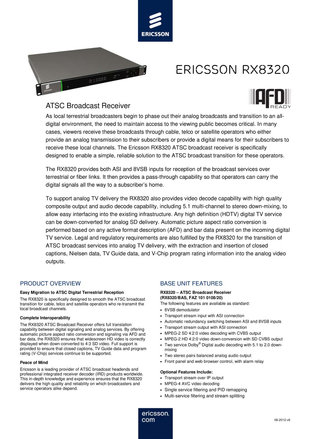 Sony Ericsson RX8320 manual Product Overview, Base Unit Features 