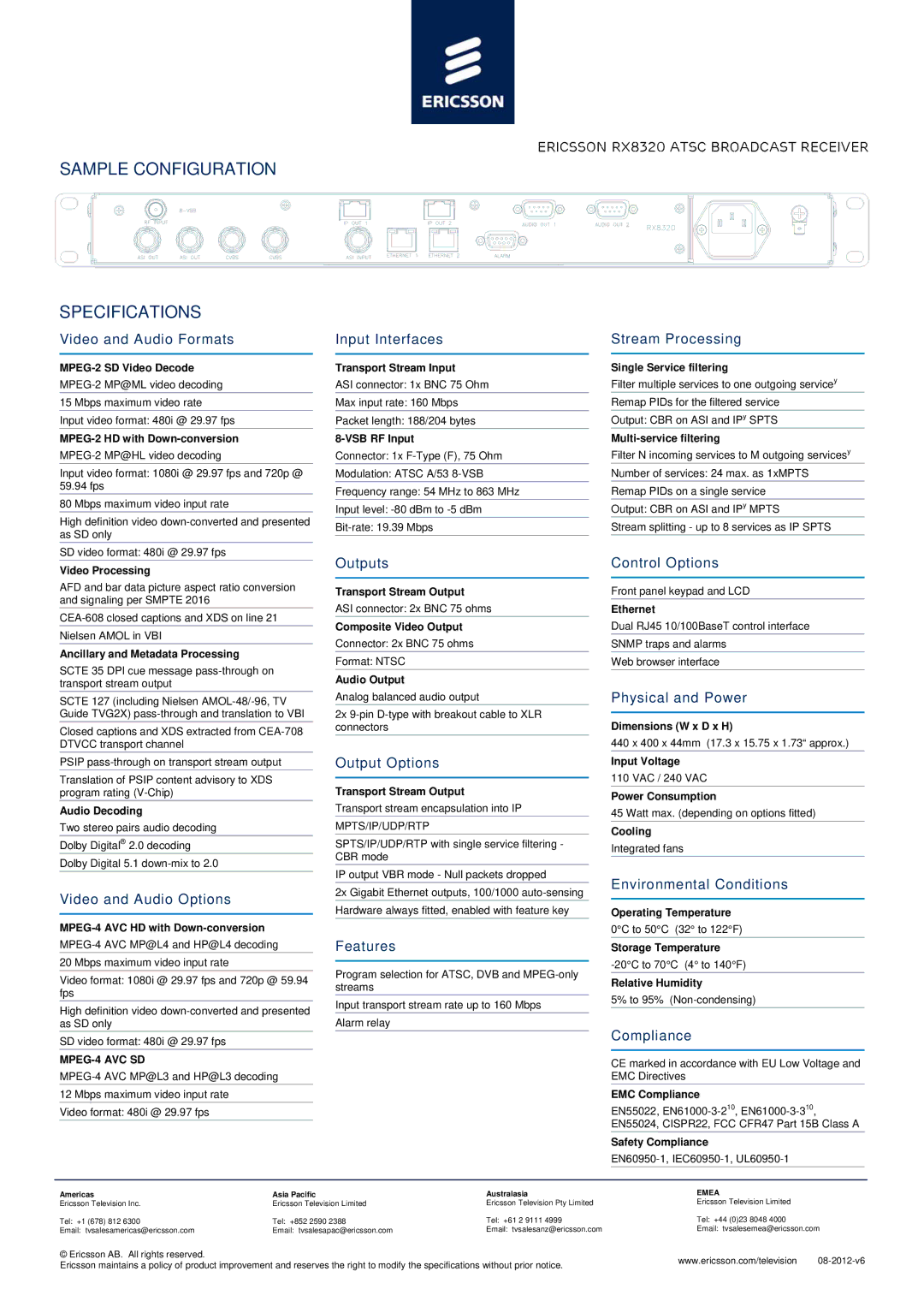 Sony Ericsson RX8320 manual Sample Configuration Specifications 