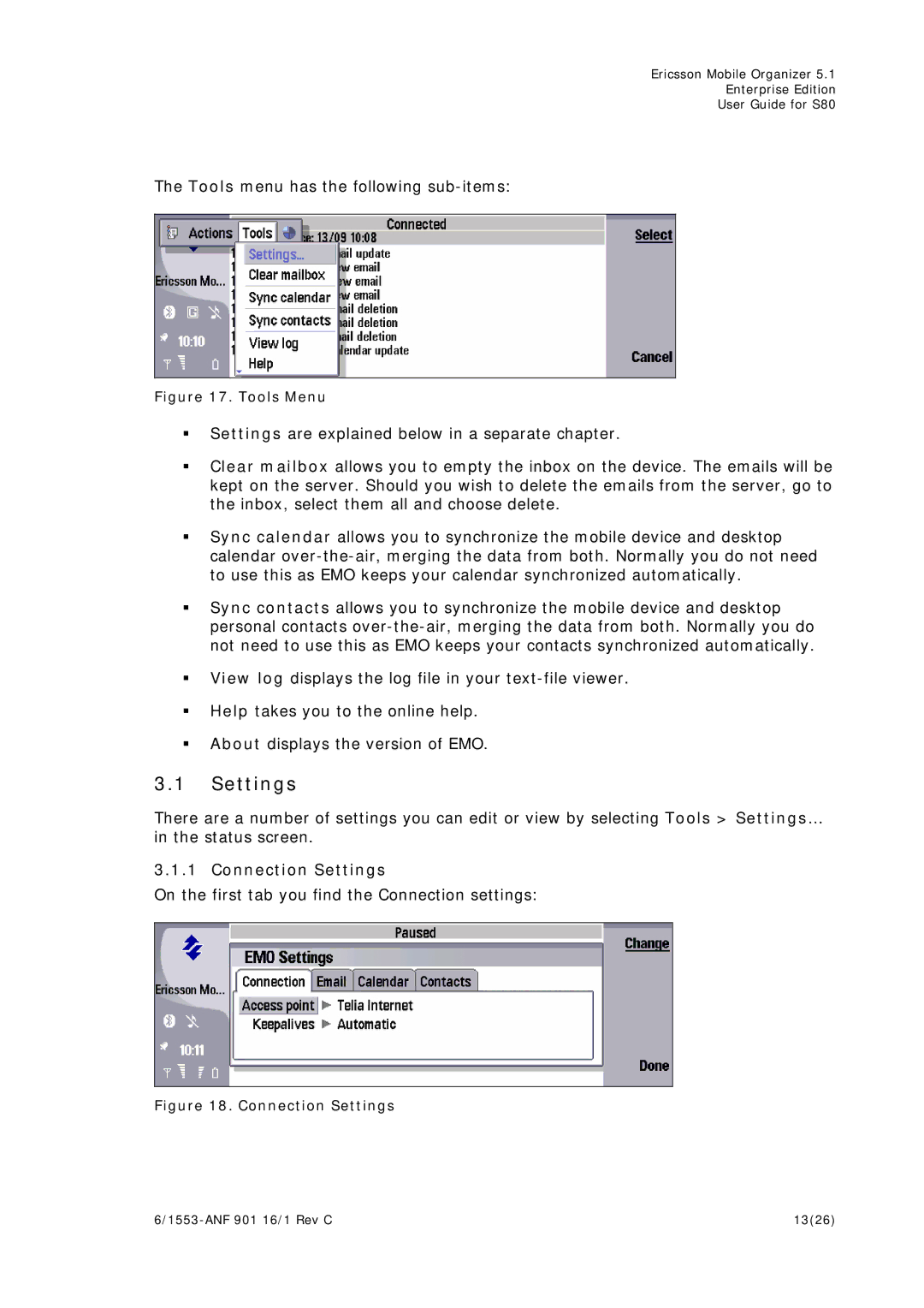 Sony Ericsson S80 manual Connection Settings 