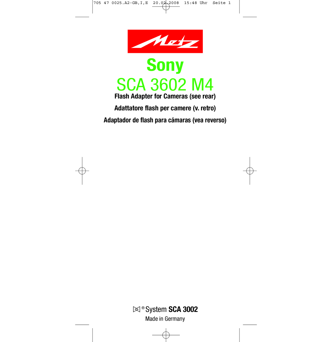 Sony Ericsson SCA 3602 M4 manual System SCA, Adaptador de flash para cámaras vea reverso 