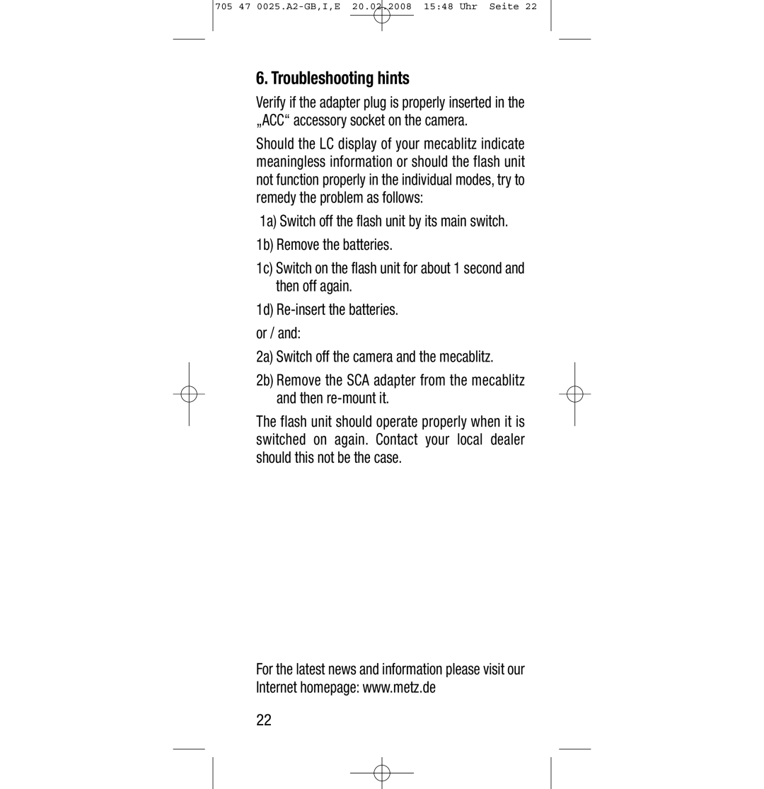 Sony Ericsson SCA 3602 M4 manual Troubleshooting hints 