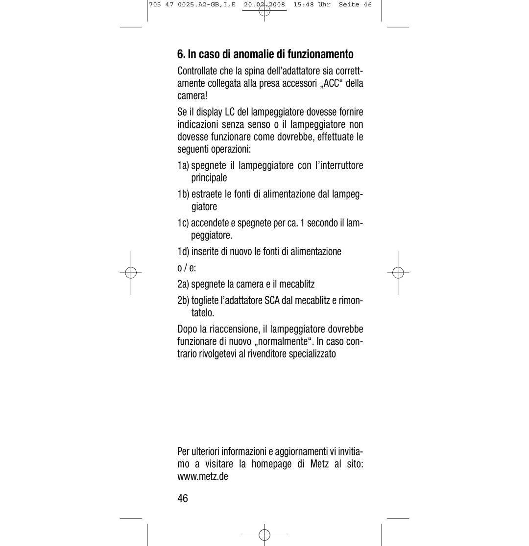 Sony Ericsson SCA 3602 M4 manual Caso di anomalie di funzionamento 