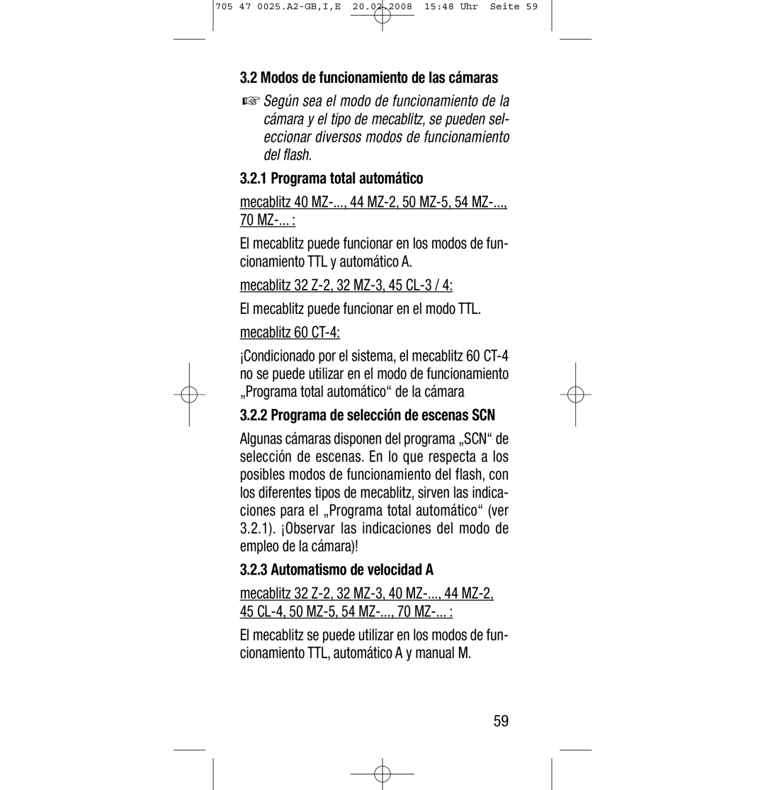 Sony Ericsson SCA 3602 M4 Modos de funcionamiento de las cámaras, Programa total automático, Automatismo de velocidad a 