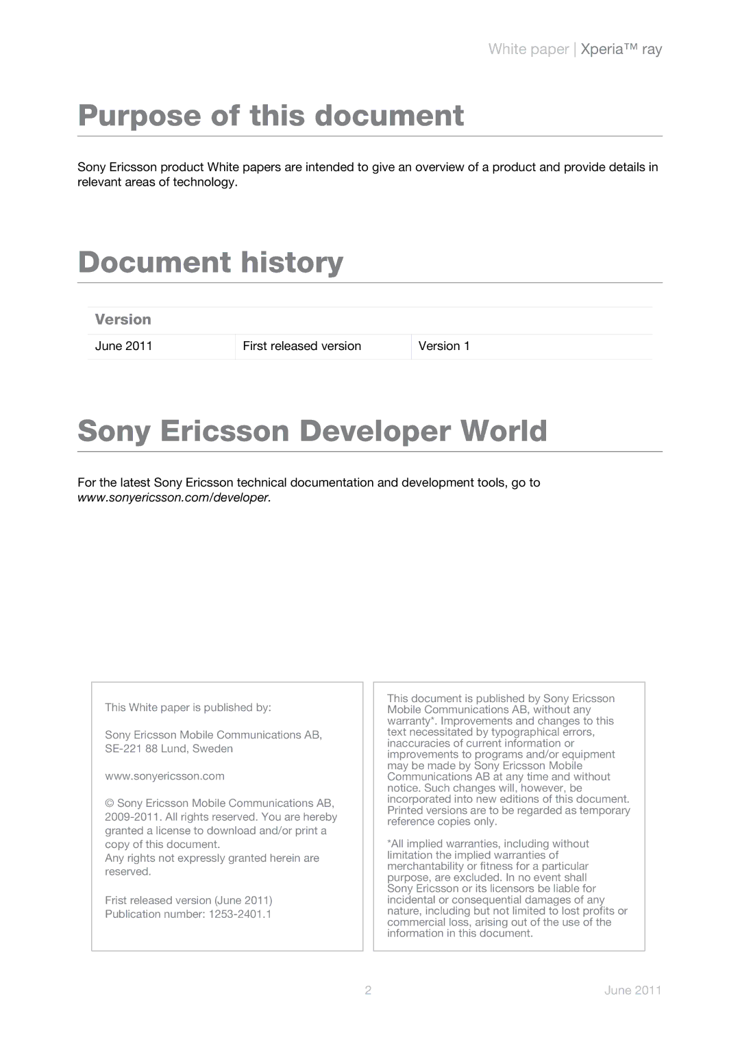 Sony Ericsson ST18a manual Purpose of this document, Version 