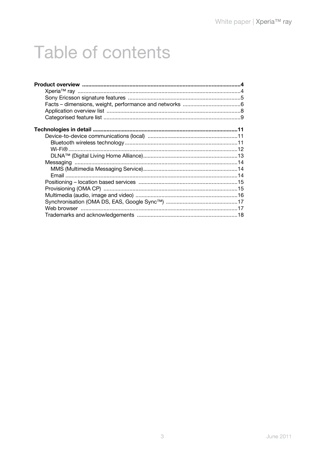 Sony Ericsson ST18a manual Table of contents 