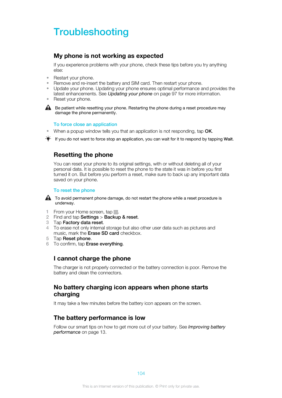 Sony Ericsson ST18i manual Troubleshooting 