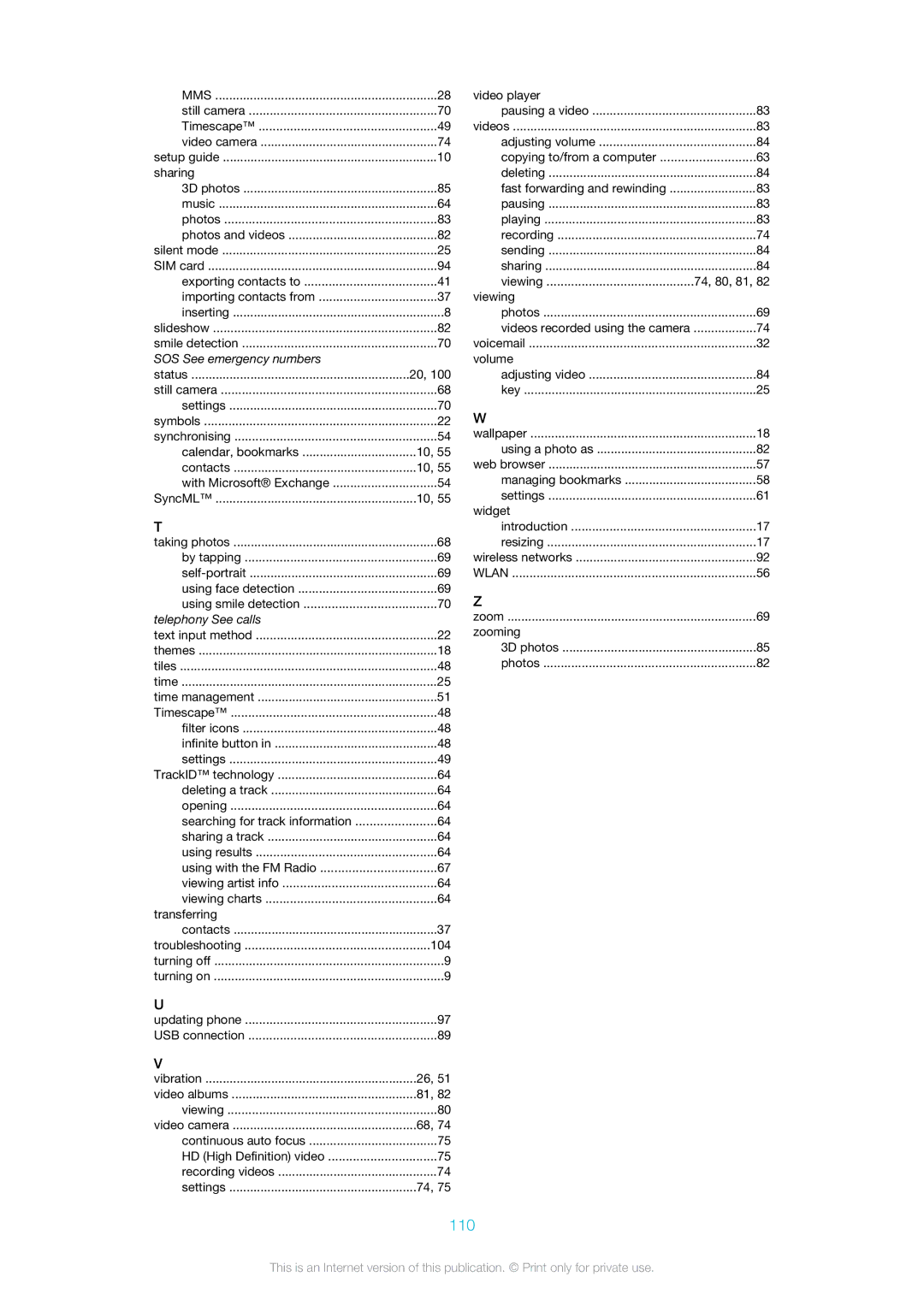 Sony Ericsson ST18i manual 110, Sharing 