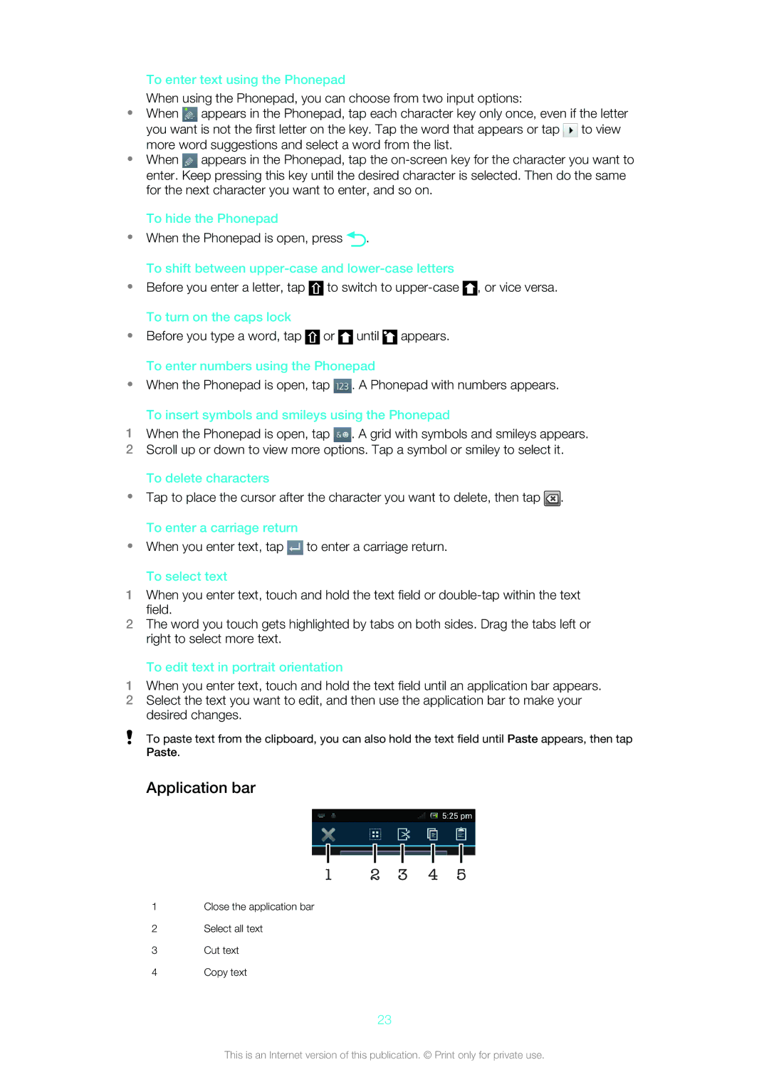 Sony Ericsson ST18i manual Application bar 3 4 