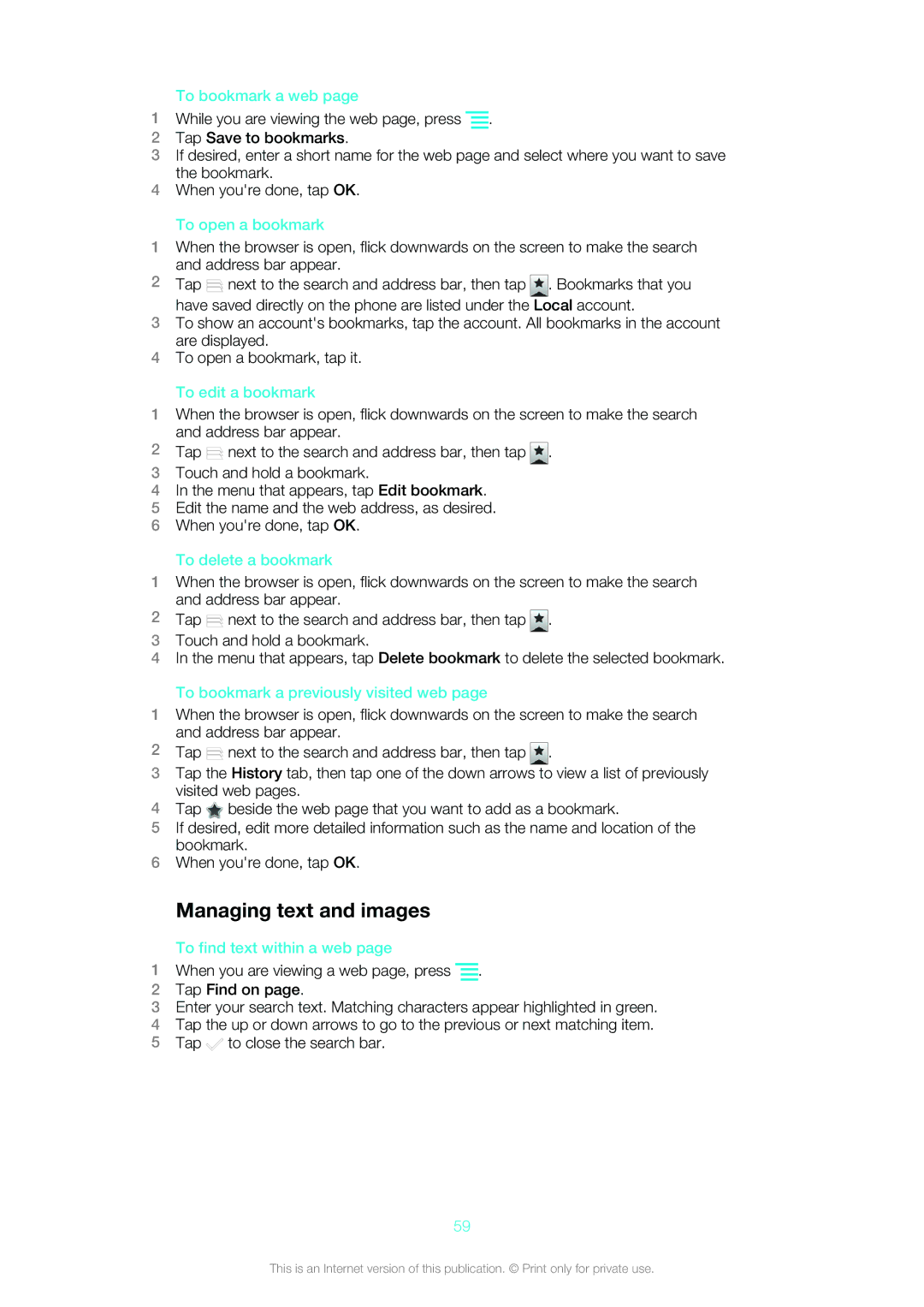 Sony Ericsson ST18i manual Managing text and images 