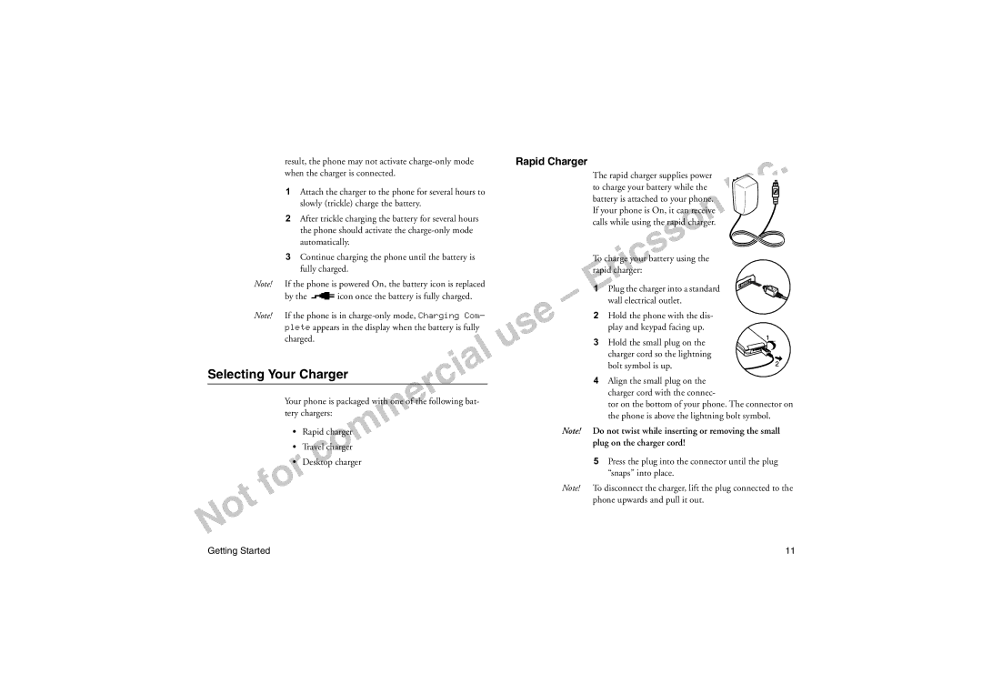 Sony Ericsson T18LX manual Selecting Your Charger, Rapid Charger, To charge your battery using the rapid charger 