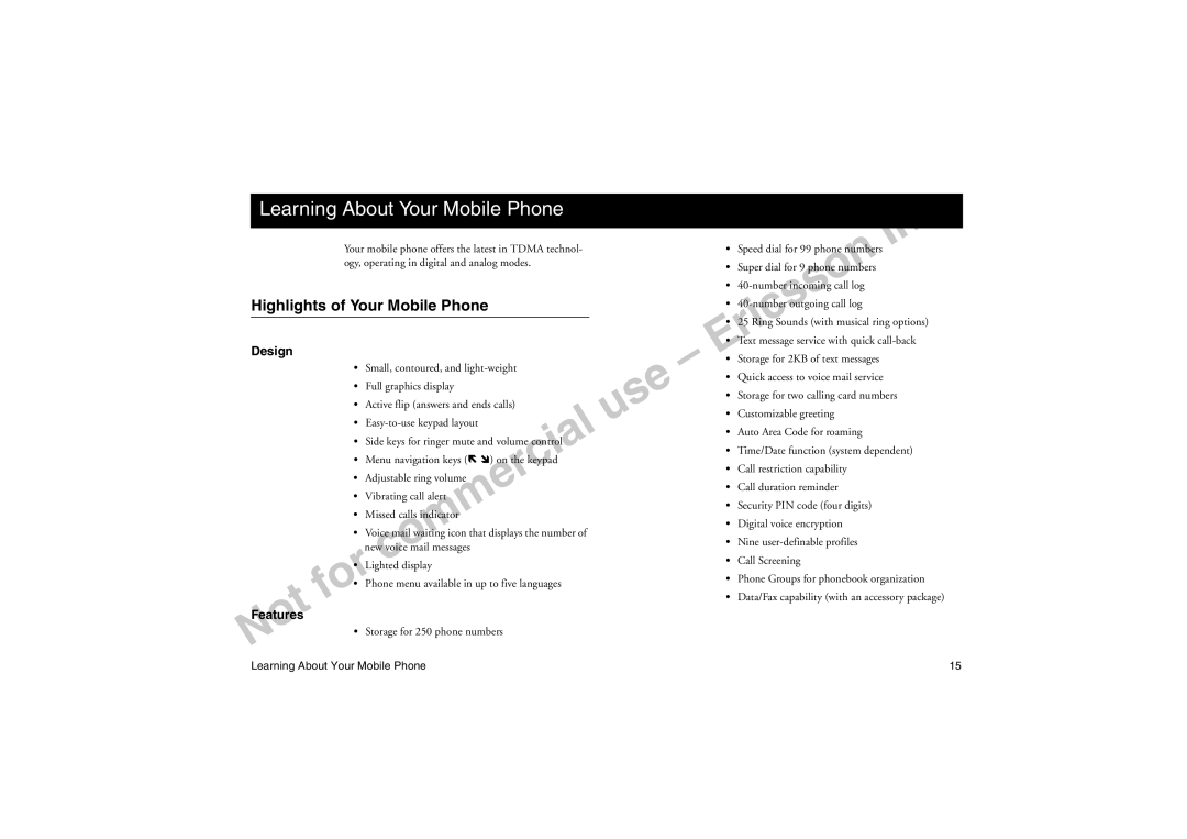 Sony Ericsson T18LX manual Learning About Your Mobile Phone, Highlights of Your Mobile Phone, Design, Features 