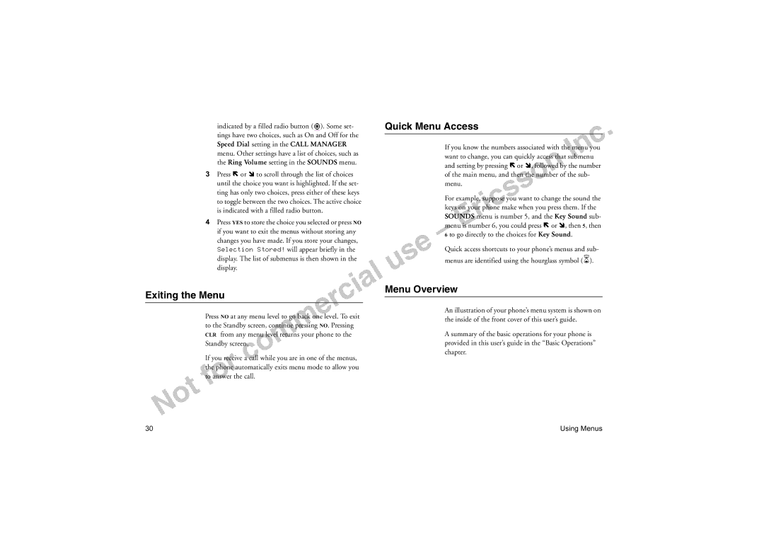 Sony Ericsson T18LX manual Exiting the Menu, Quick Menu Access, Menu Overview, To go directly to the choices for Key Sound 