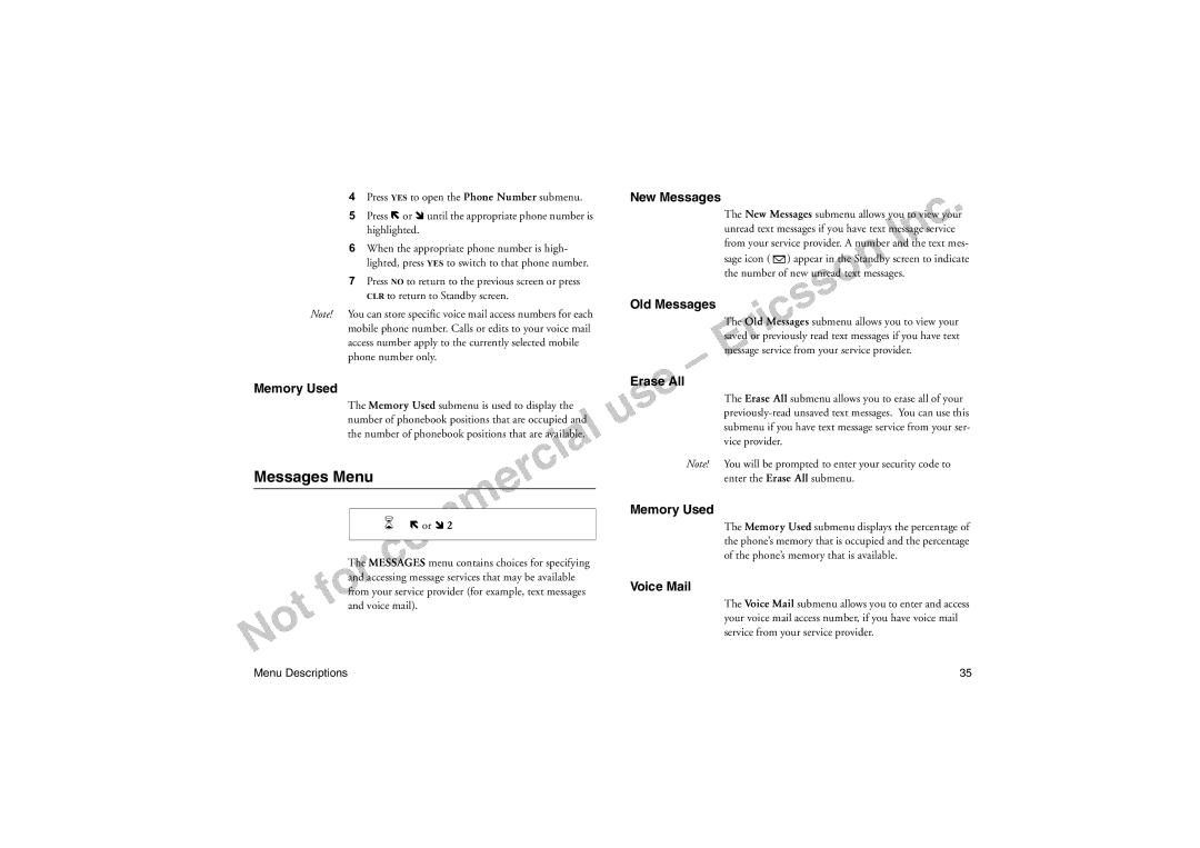 Sony Ericsson T18LX manual Messages Menu 