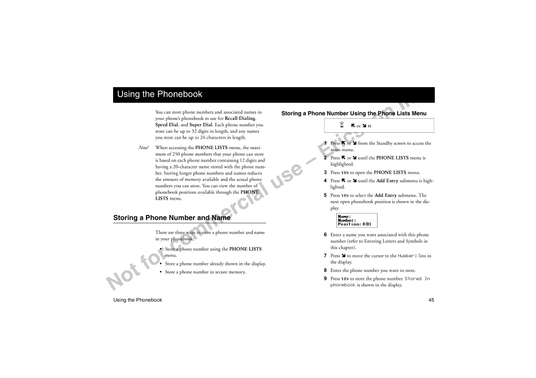 Sony Ericsson T18LX manual Using the Phonebook, Storing a Phone Number and Name 