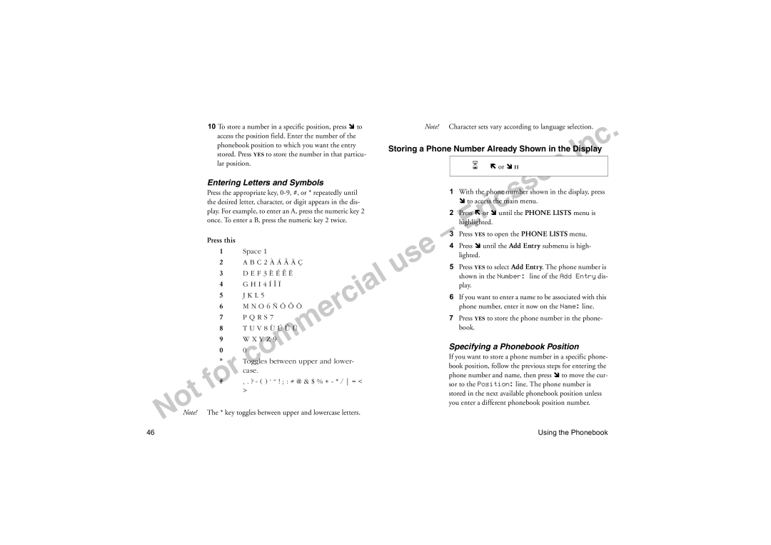 Sony Ericsson T18LX manual Entering Letters and Symbols, Storing a Phone Number Already Shown in the Display 