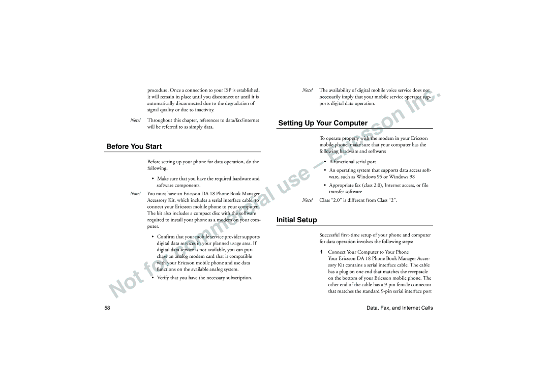 Sony Ericsson T18LX manual Before You Start, Setting Up Your Computer, Initial Setup 