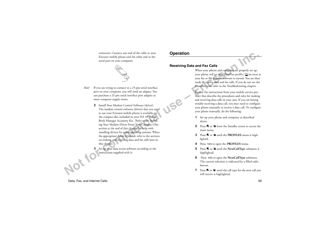 Sony Ericsson T18LX manual Operation, Receiving Data and Fax Calls 