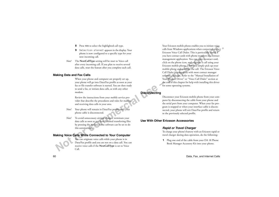 Sony Ericsson T18LX manual Making Data and Fax Calls, Making Voice Calls While Connected to Your Computer, Disconnecting 