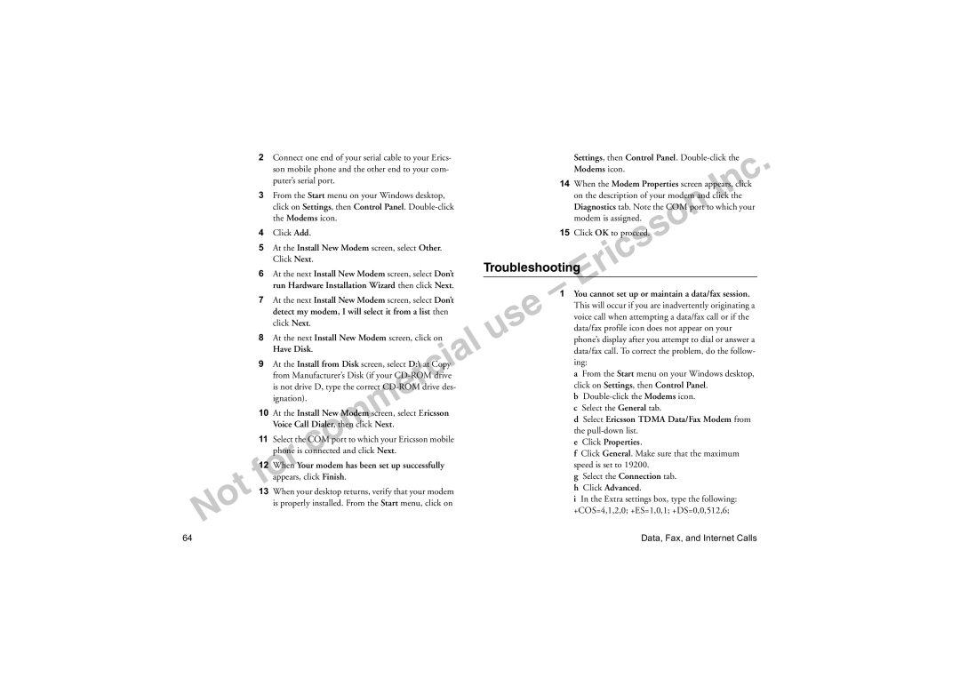 Sony Ericsson T18LX manual Troubleshooting, Settings, then Control Panel. Double-click 