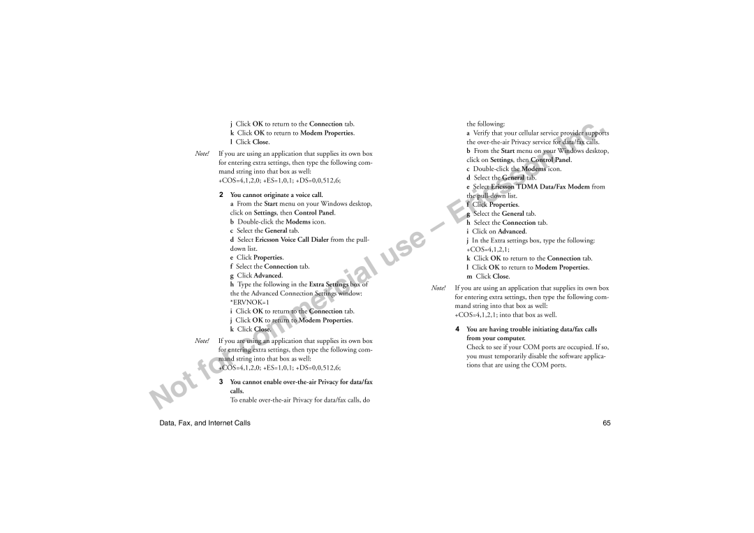 Sony Ericsson T18LX manual Double-click the Modems icon Select the General tab, Select the Connection tab, Following 