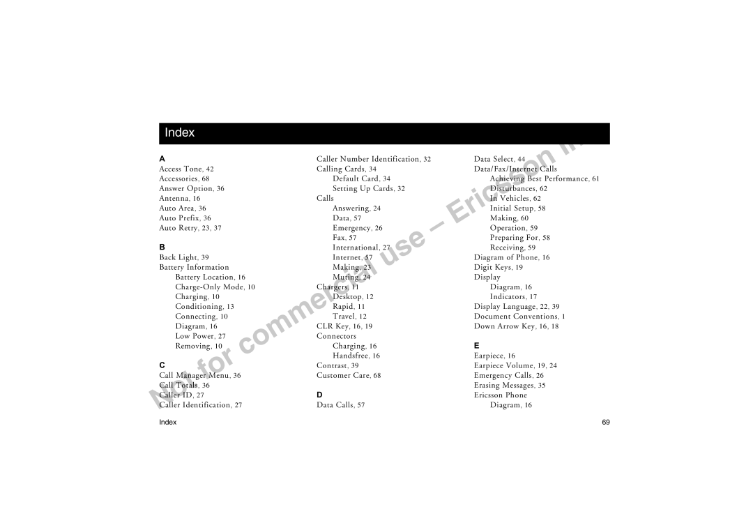 Sony Ericsson T18LX manual Index 