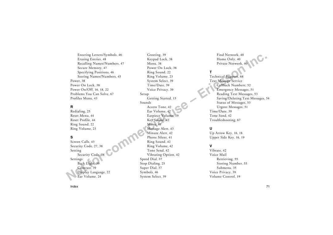 Sony Ericsson T18LX manual Index 