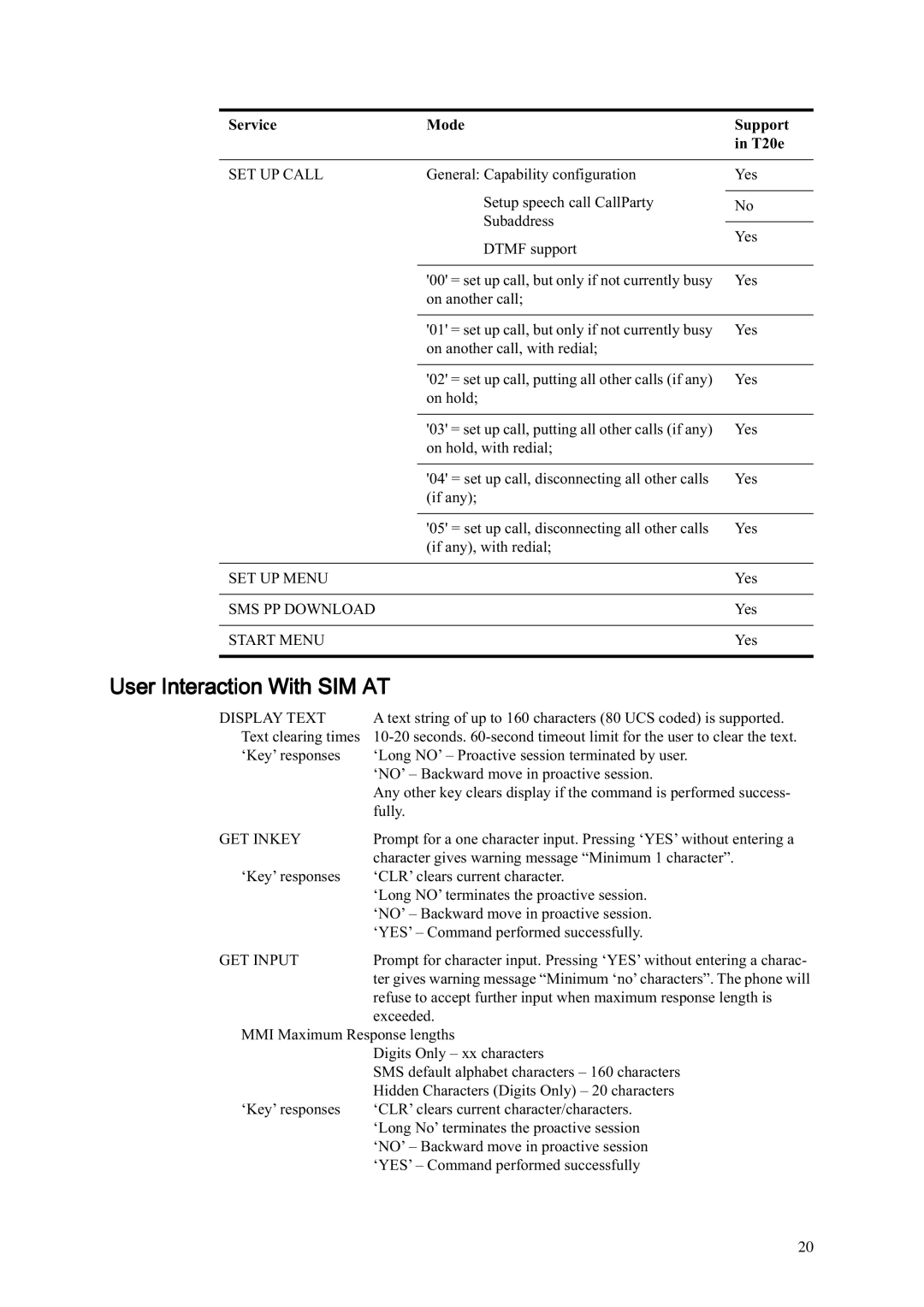 Sony Ericsson T20e manual User Interaction With SIM AT, SET UP Call, SET UP Menu, SMS PP Download, Start Menu 