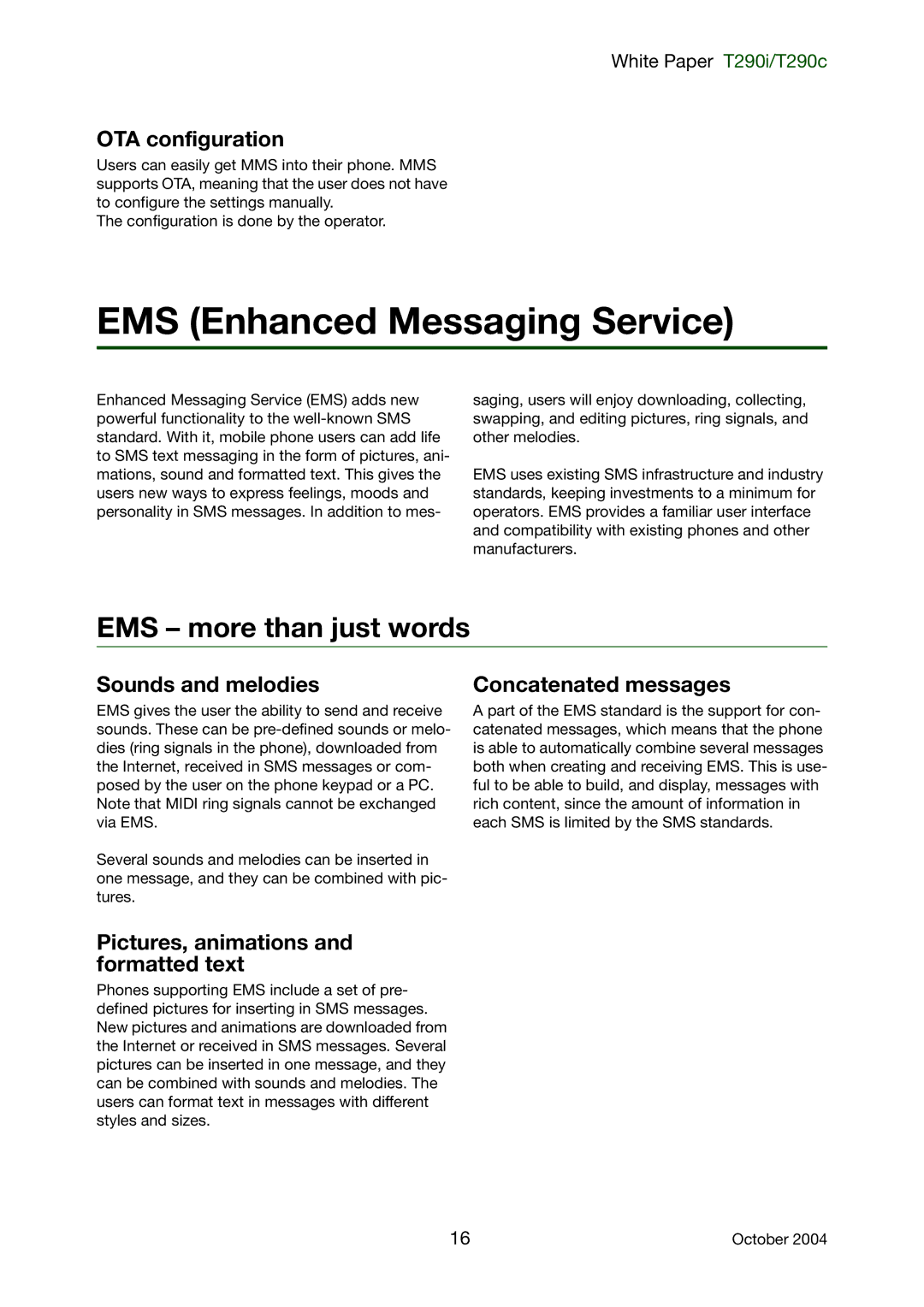 Sony Ericsson T290c, T290i manual EMS Enhanced Messaging Service, EMS more than just words 