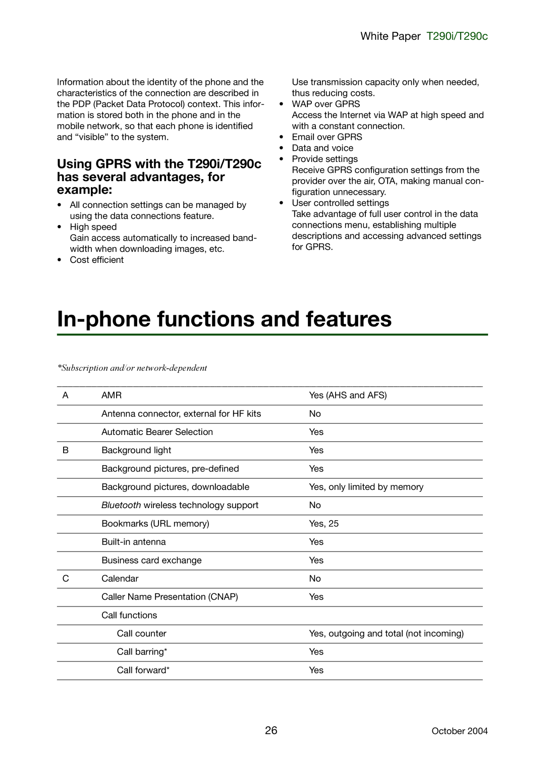 Sony Ericsson T290c, T290i manual In-phone functions and features, Amr 