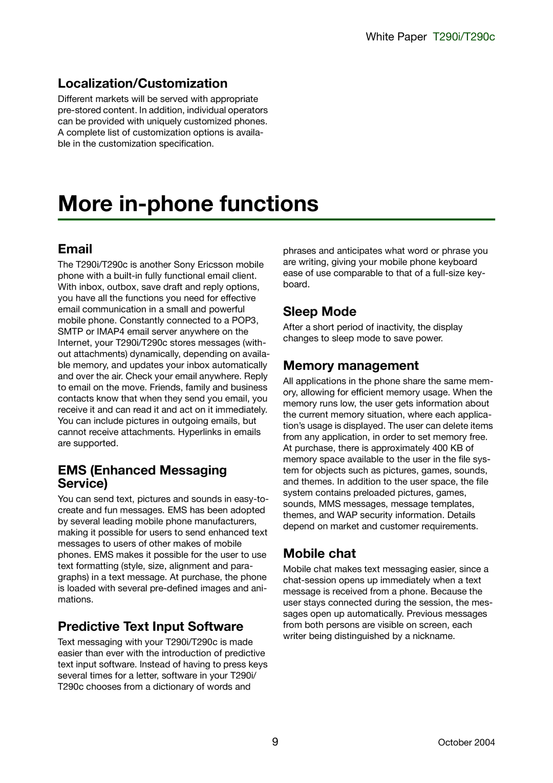 Sony Ericsson T290i, T290c manual More in-phone functions 