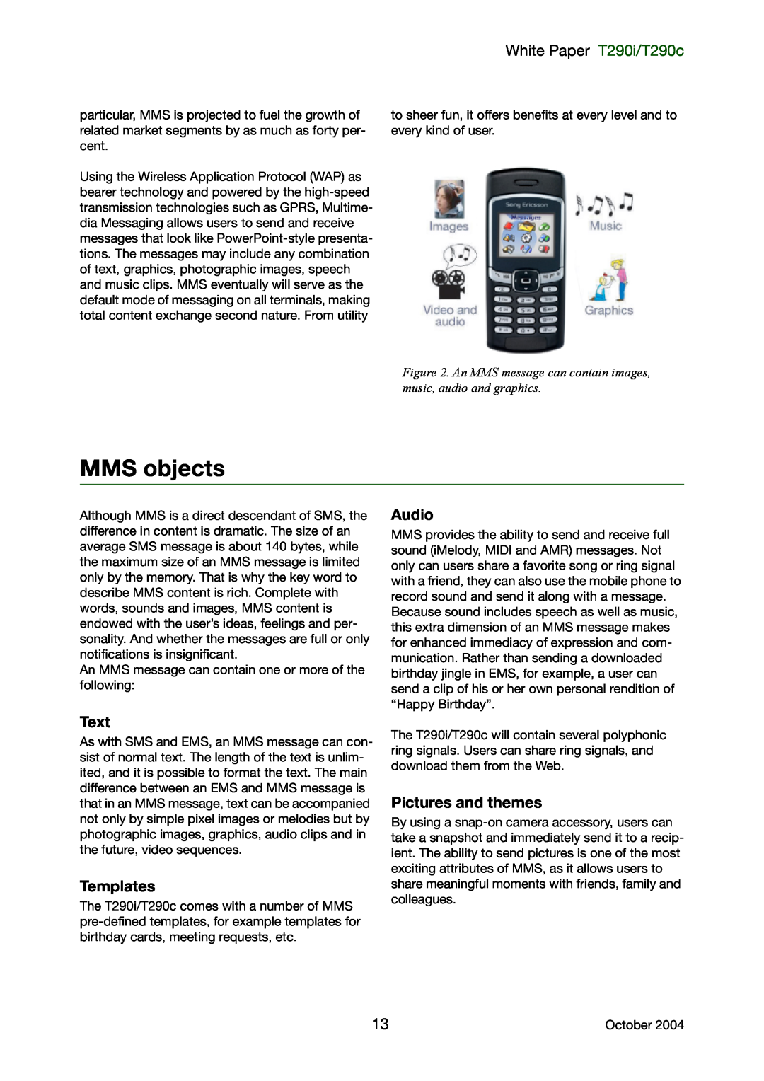 Sony Ericsson manual MMS objects, White Paper T290i/T290c 