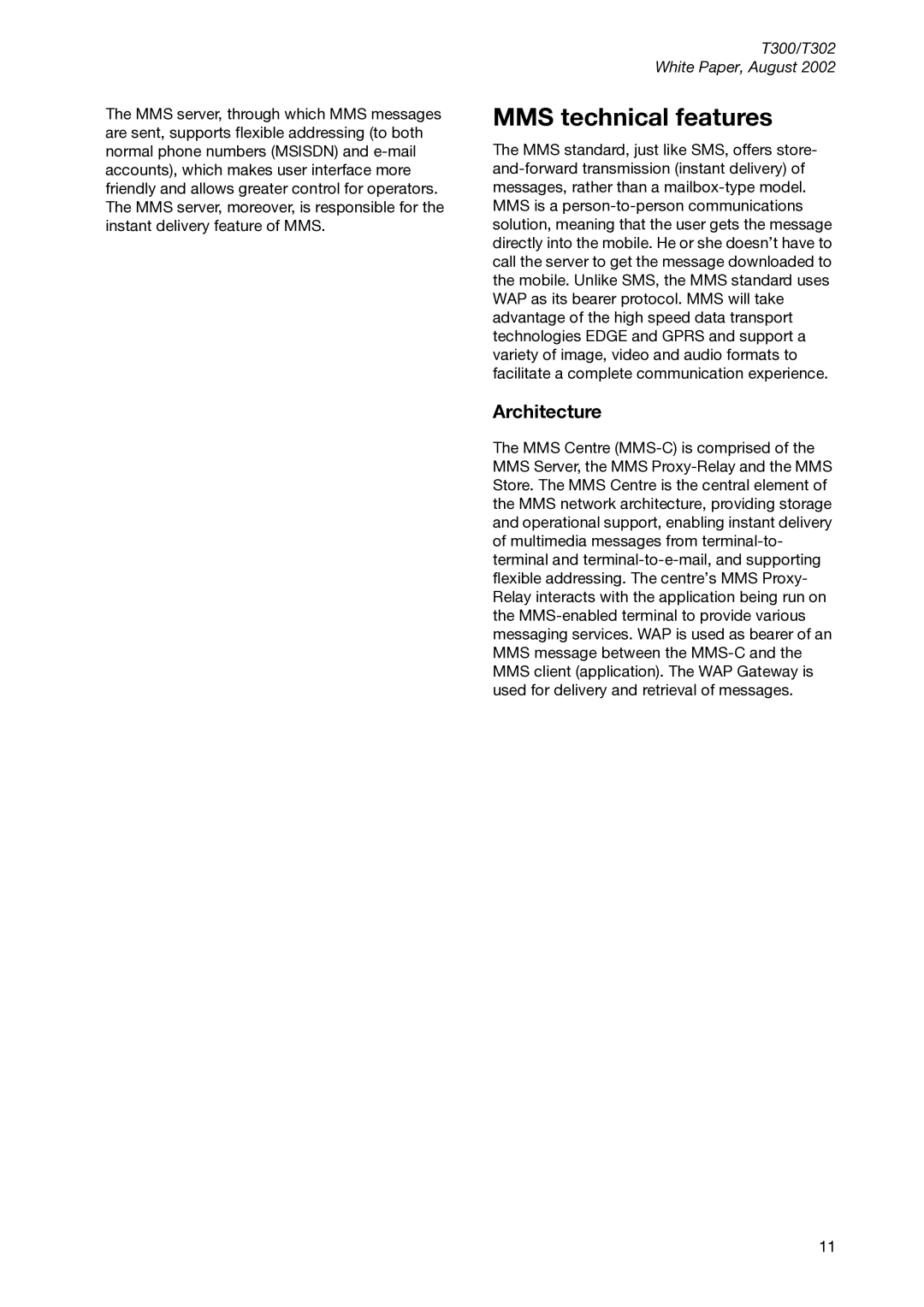 Sony Ericsson T300 manual MMS technical features, Architecture 