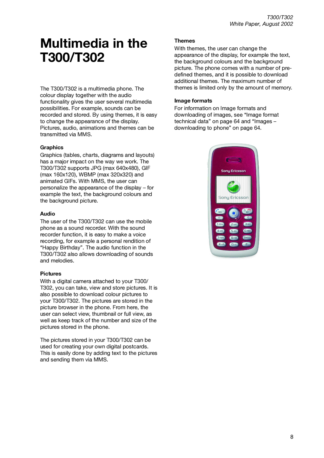 Sony Ericsson manual Multimedia in the T300/T302 