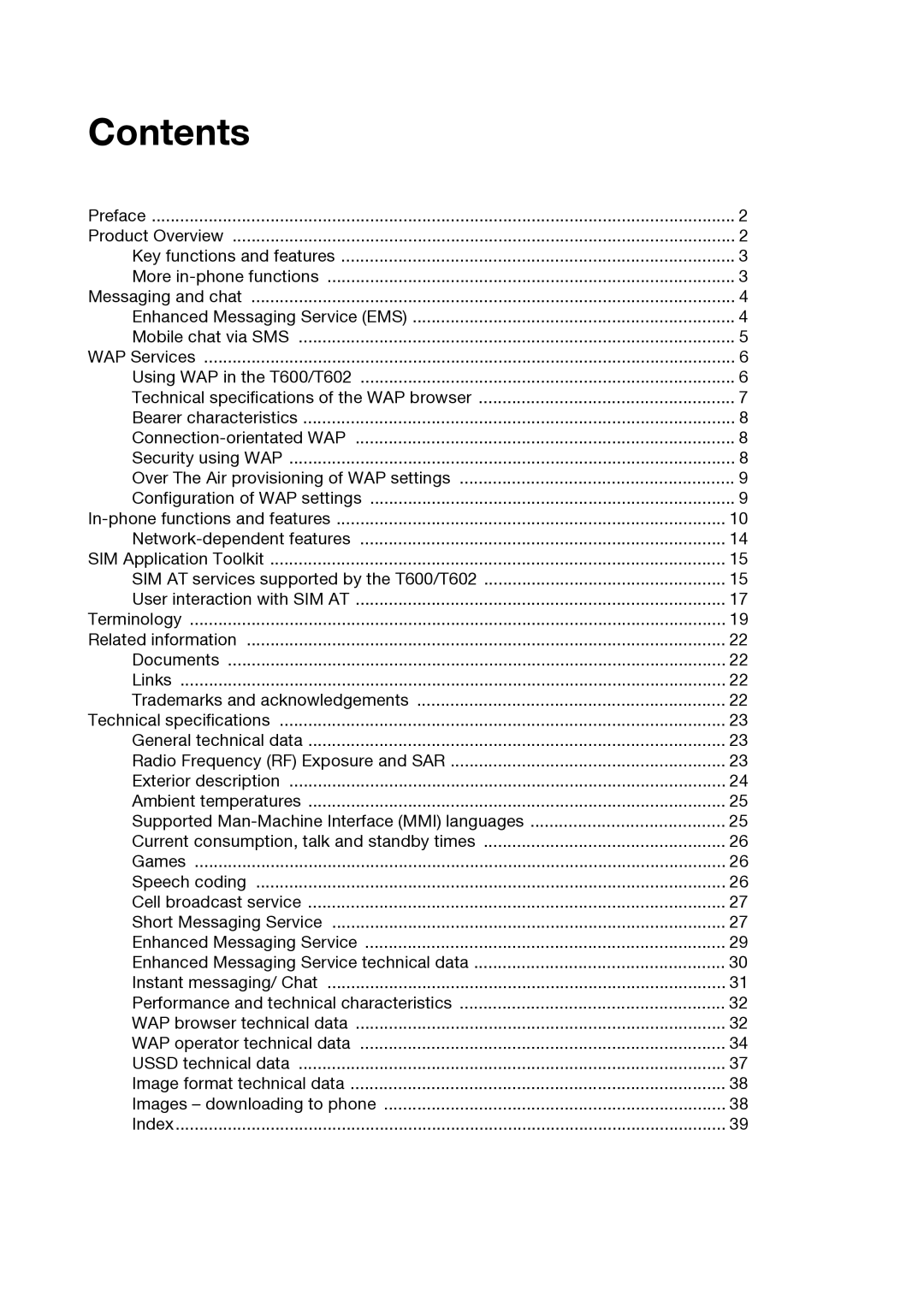 Sony Ericsson T600 manual Contents 