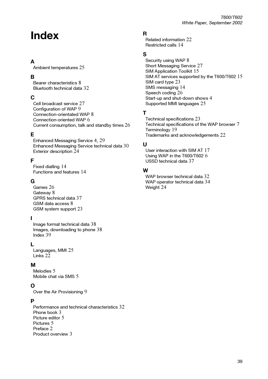 Sony Ericsson T600 manual Index 