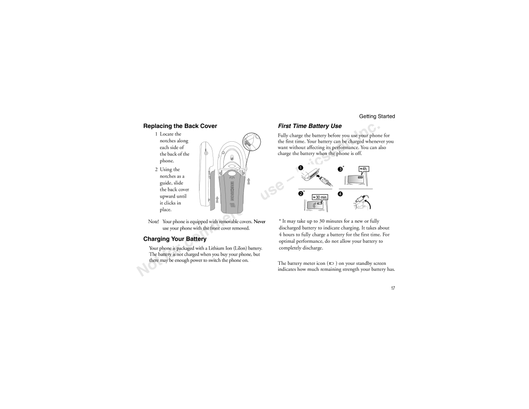 Sony Ericsson T60LX manual Replacing the Back Cover, First Time Battery Use, Charging Your Battery 