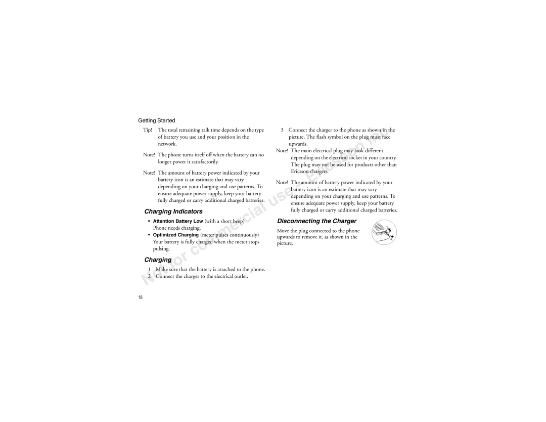 Sony Ericsson T60LX manual Charging Indicators, Disconnecting the Charger 