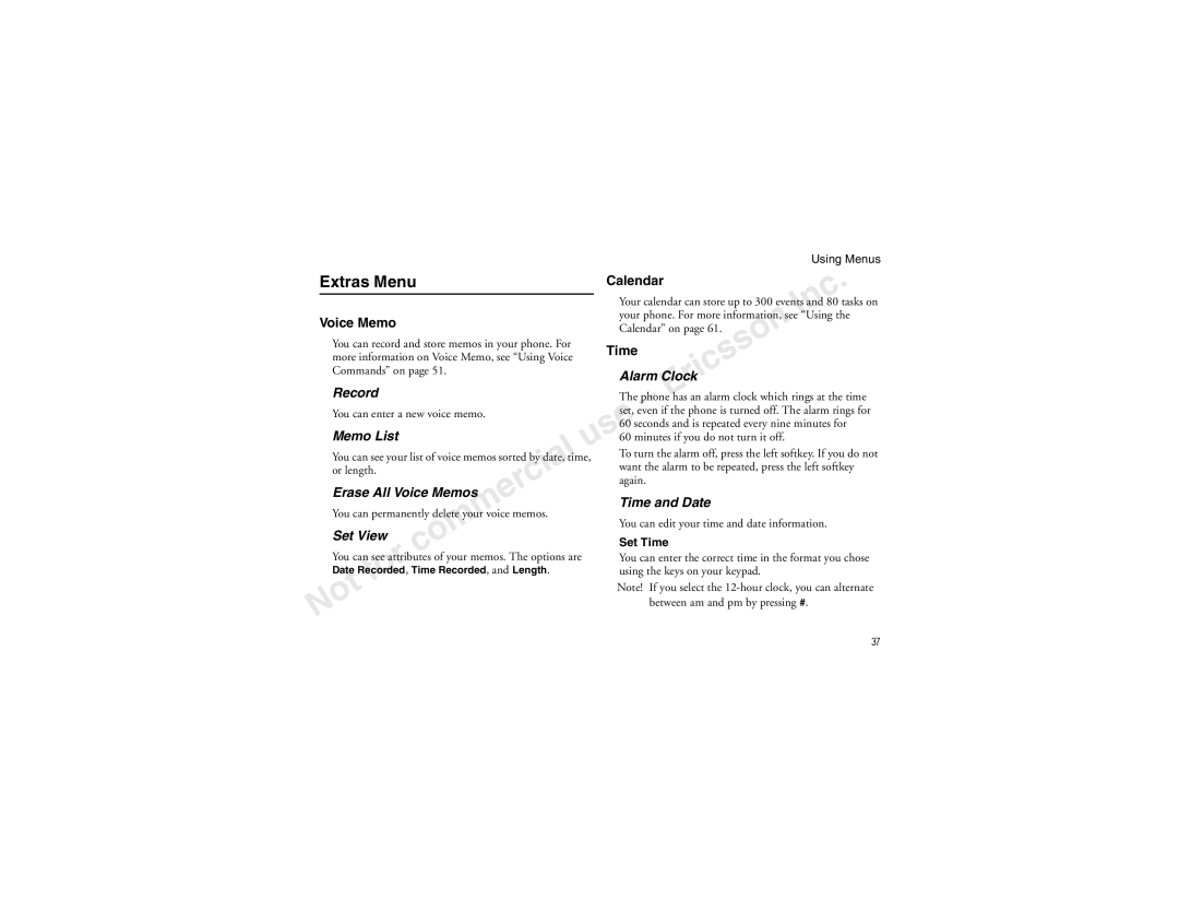 Sony Ericsson T60LX manual Extras Menu, Record, Memo List, Erase All Voice Memos Time and Date, Set View 