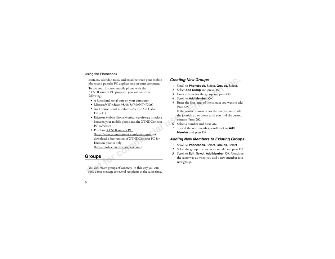 Sony Ericsson T60LX manual Creating New Groups, Adding New Members to Existing Groups 