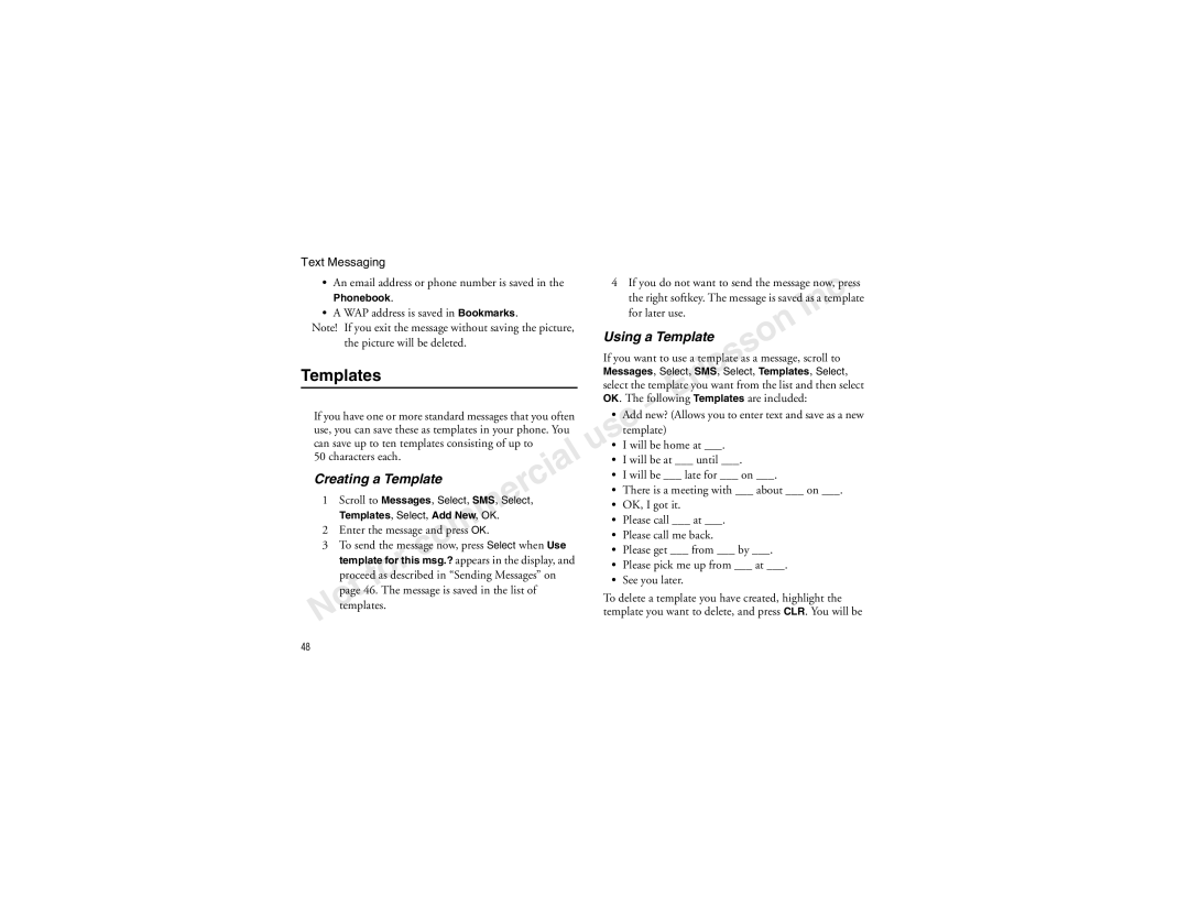 Sony Ericsson T60LX manual Templates, Using a Template, Creating a Template 