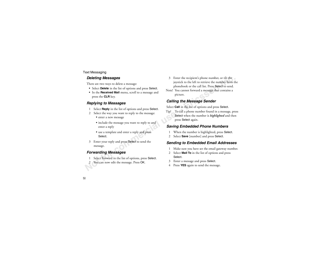 Sony Ericsson T60LX Deleting Messages, Replying to Messages Calling the Messagec Sender, Saving Embedded Phone Numbers 