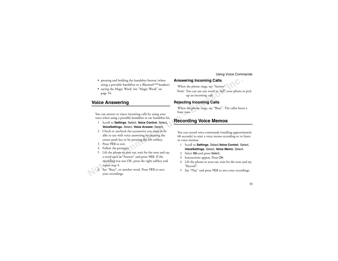 Sony Ericsson T60LX manual Voice Memos, Answering Incoming Calls, Rejecting IncomingsCalls 