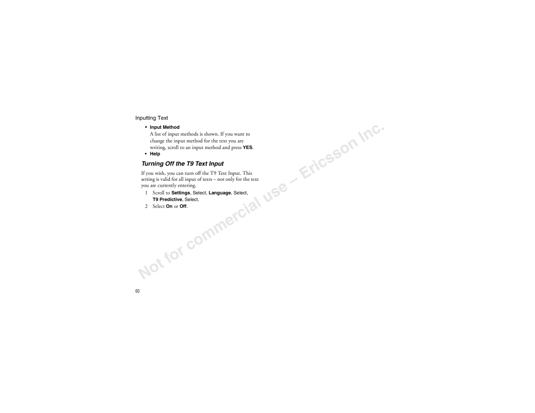 Sony Ericsson T60LX manual Turning Off the T9 Text Input, Select 