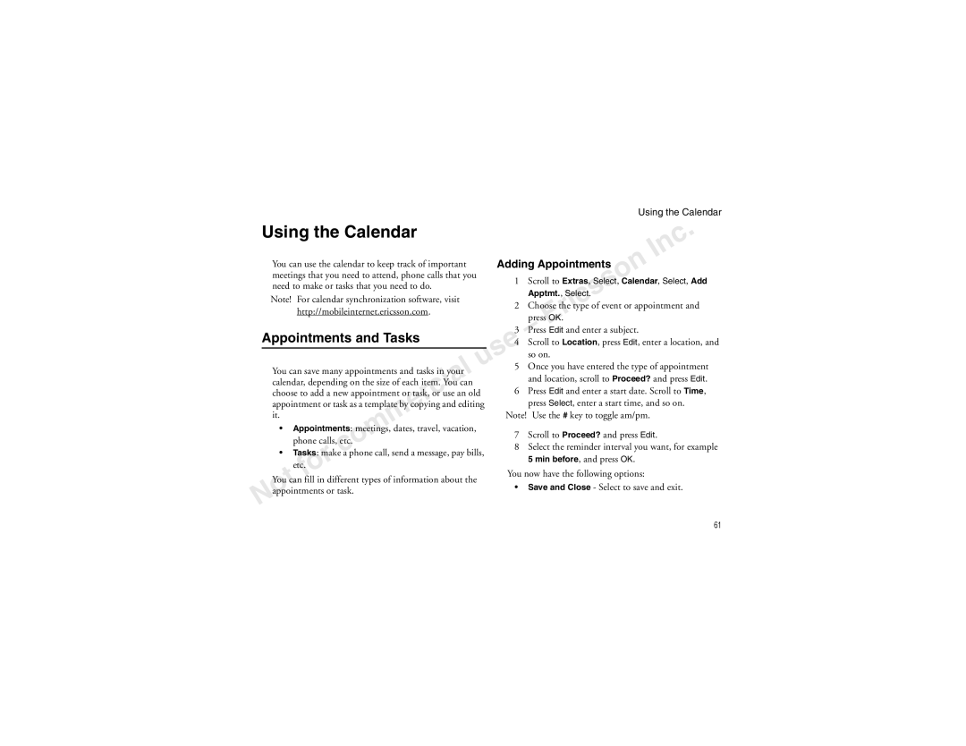 Sony Ericsson T60LX manual Appointments and Tasks, Adding Appointments 