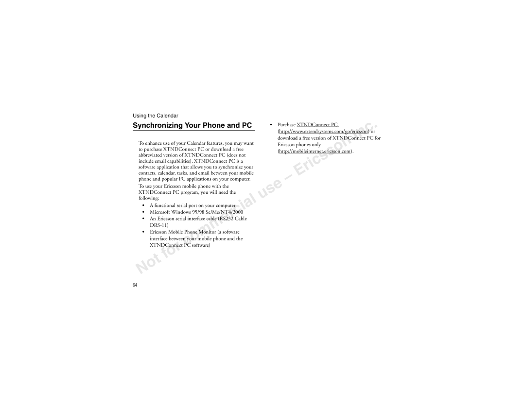 Sony Ericsson T60LX manual Synchronizing Your Phone and PC, Http//mobileinternet.ericsson.com 