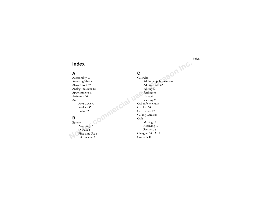 Sony Ericsson T60LX manual Analog Indicator, Appointments, Assistance, Prefix, Charging 16, 17 