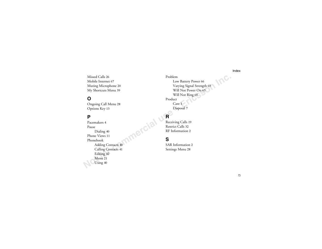 Sony Ericsson T60LX manual Disposal, Calling Contacts c 