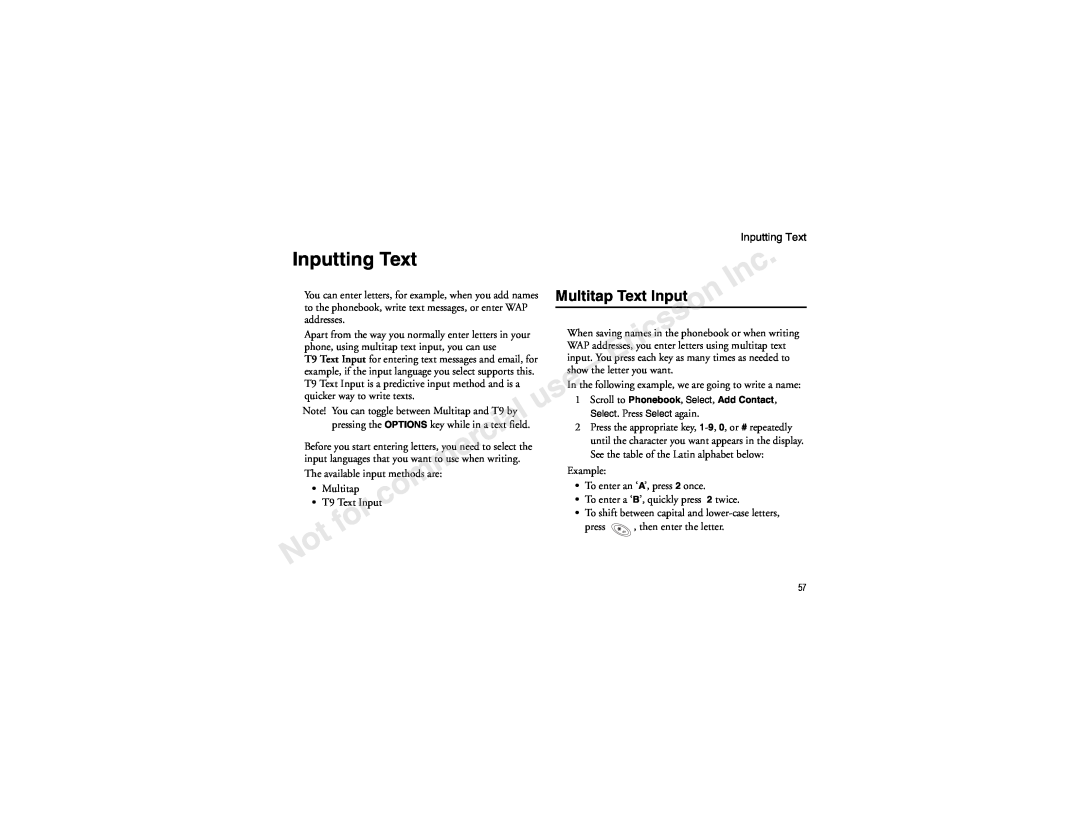 Sony Ericsson T60LX manual Inputting Text, Multitap Text Input 
